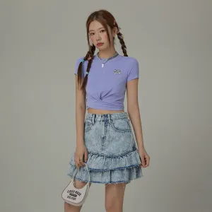 Embroidered Slim Back Cutout Cropped T-Shirt