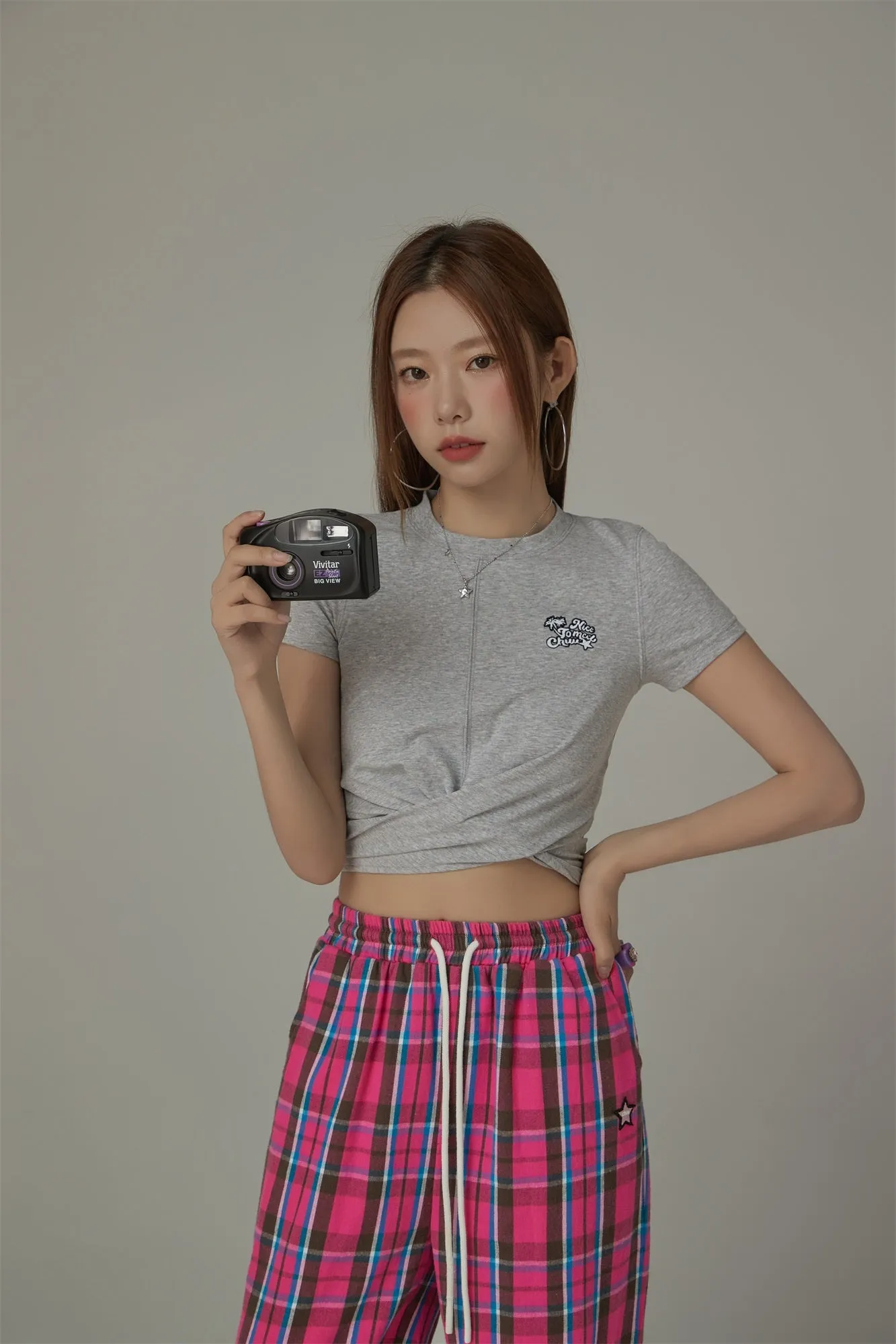 Embroidered Slim Back Cutout Cropped T-Shirt