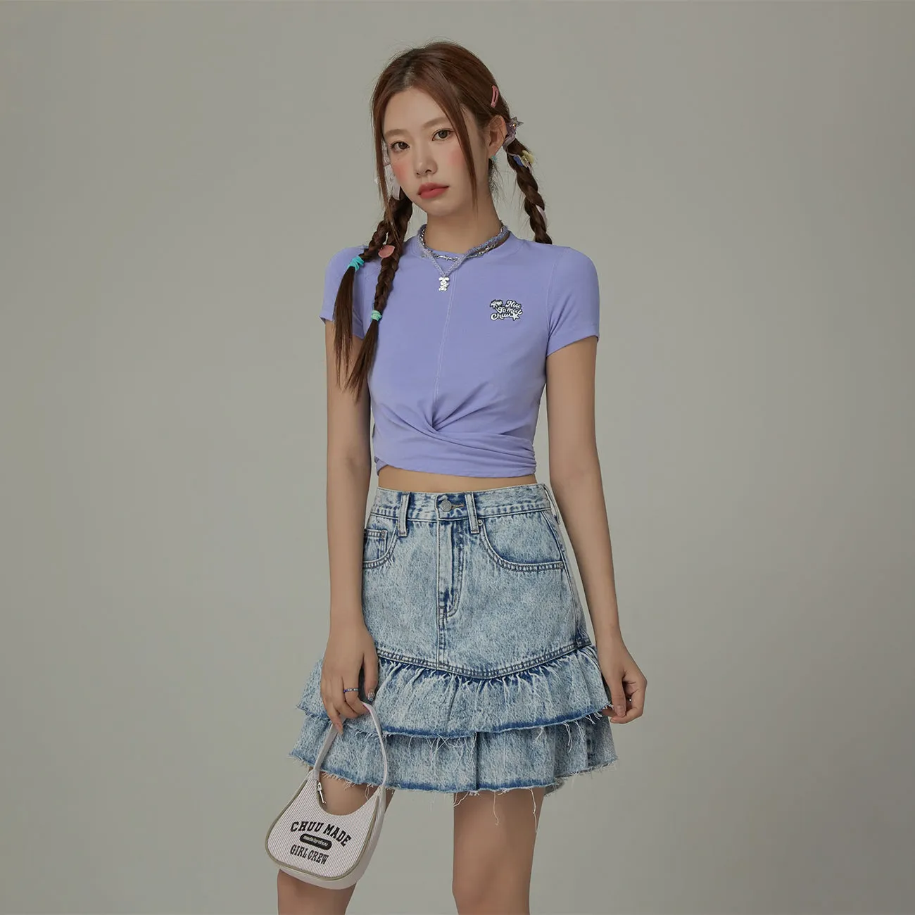 Embroidered Slim Back Cutout Cropped T-Shirt