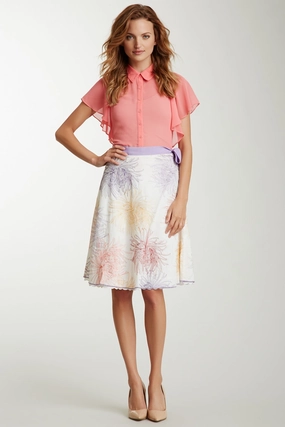 Embroidered Circle Skirt - Chrysanthemum Smooth Edging