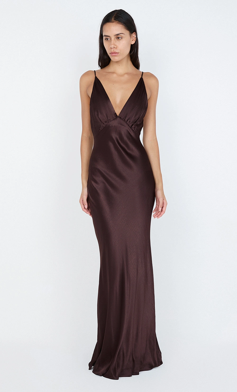 Perfect for Layering MOON DANCE V MAXI DRESS - DARK CHOCOLATE