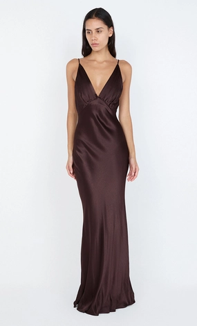 Perfect for Layering MOON DANCE V MAXI DRESS - DARK CHOCOLATE