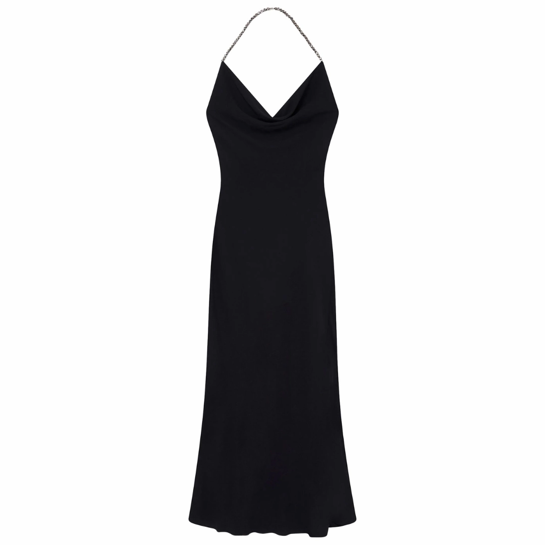 Soul Warm Cozy Balance Plunge Crystal Halterneck Maxi Dress