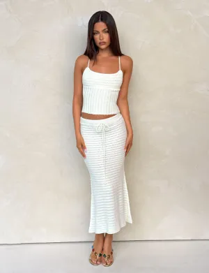 Shirred Back EMELYN MIDI SKIRT - CREAM