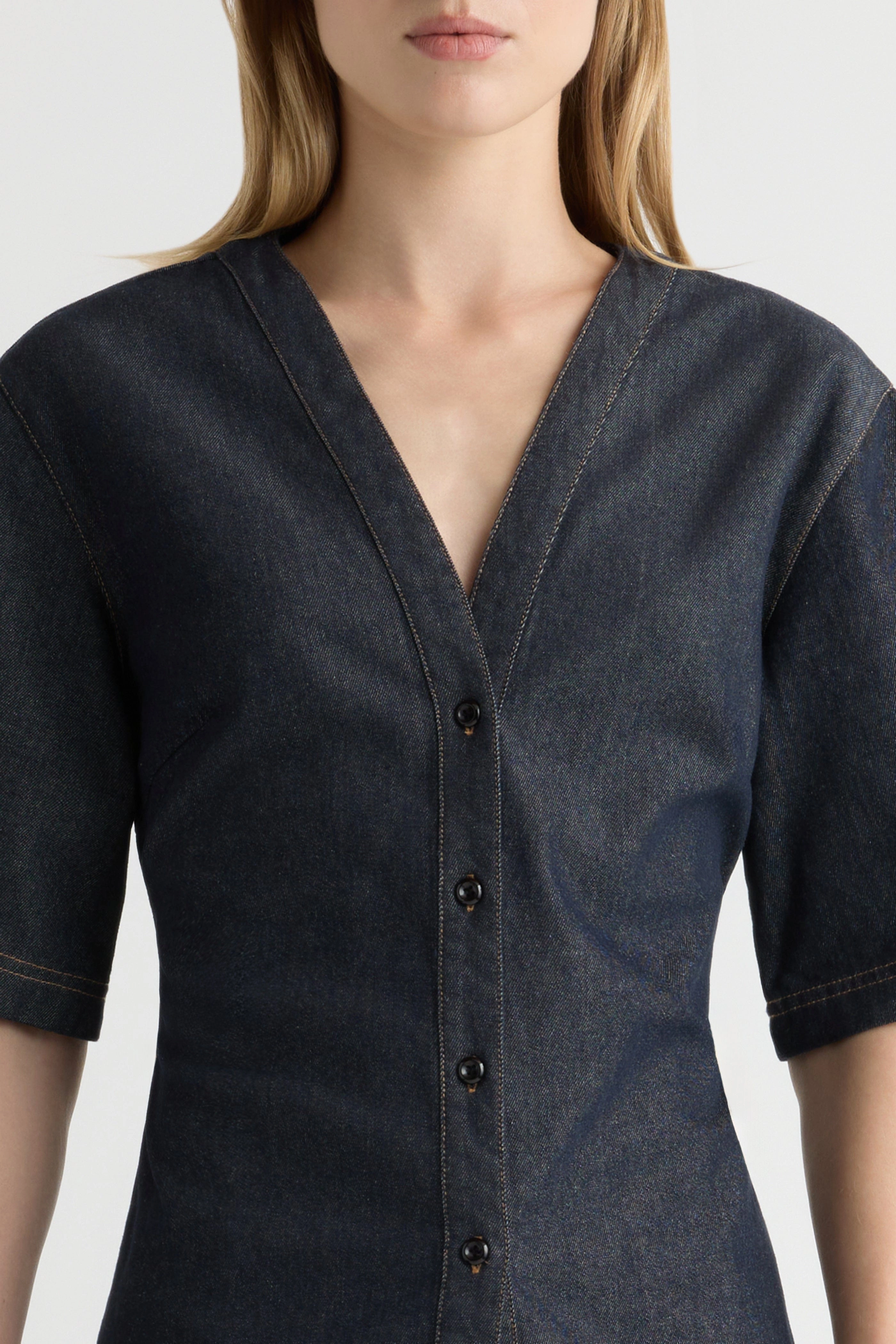 Emma Cinch-Waist Denim Shacket Soft Blended Fabric