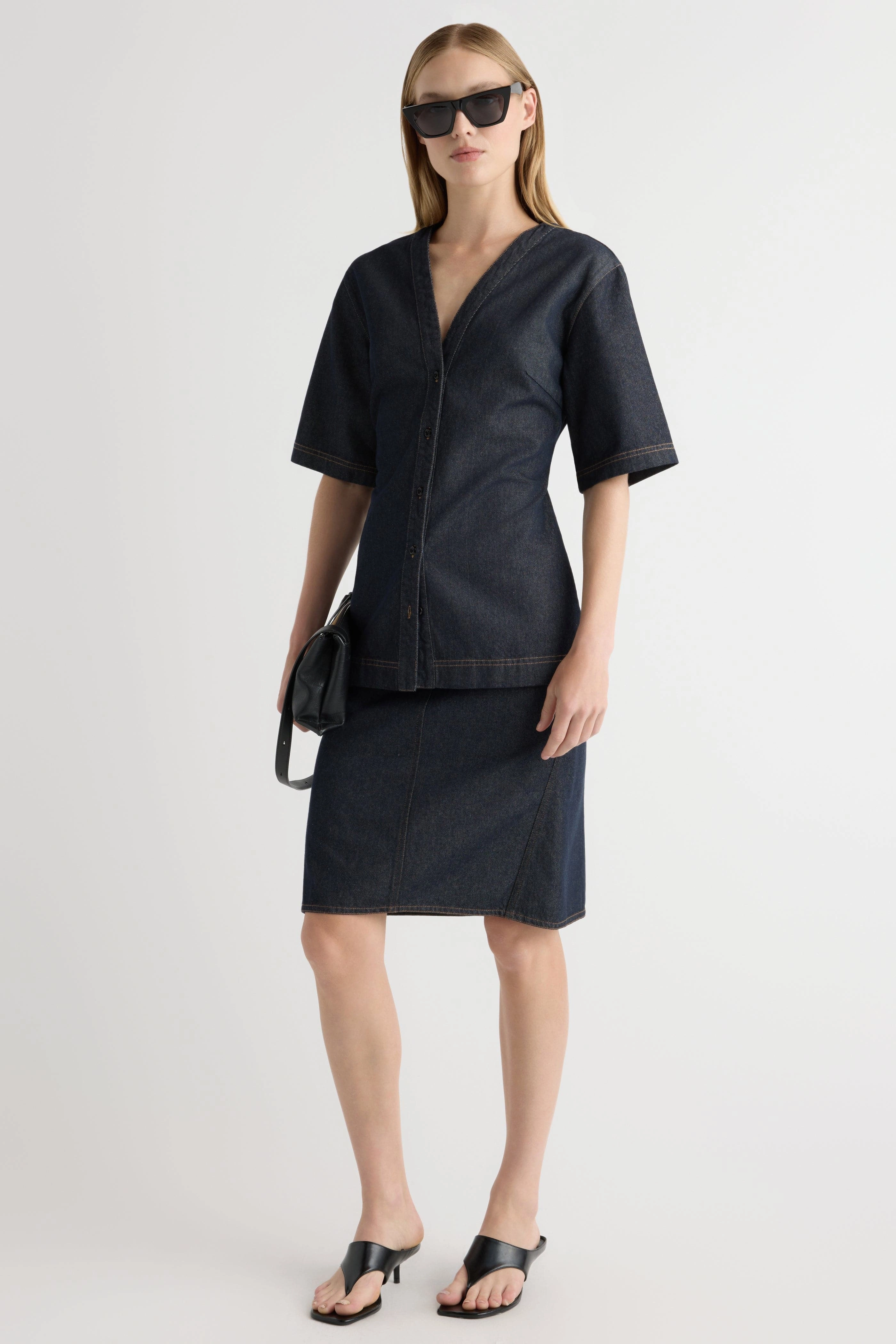 AllDay Comfort Design Emma Cinch-Waist Denim Shacket