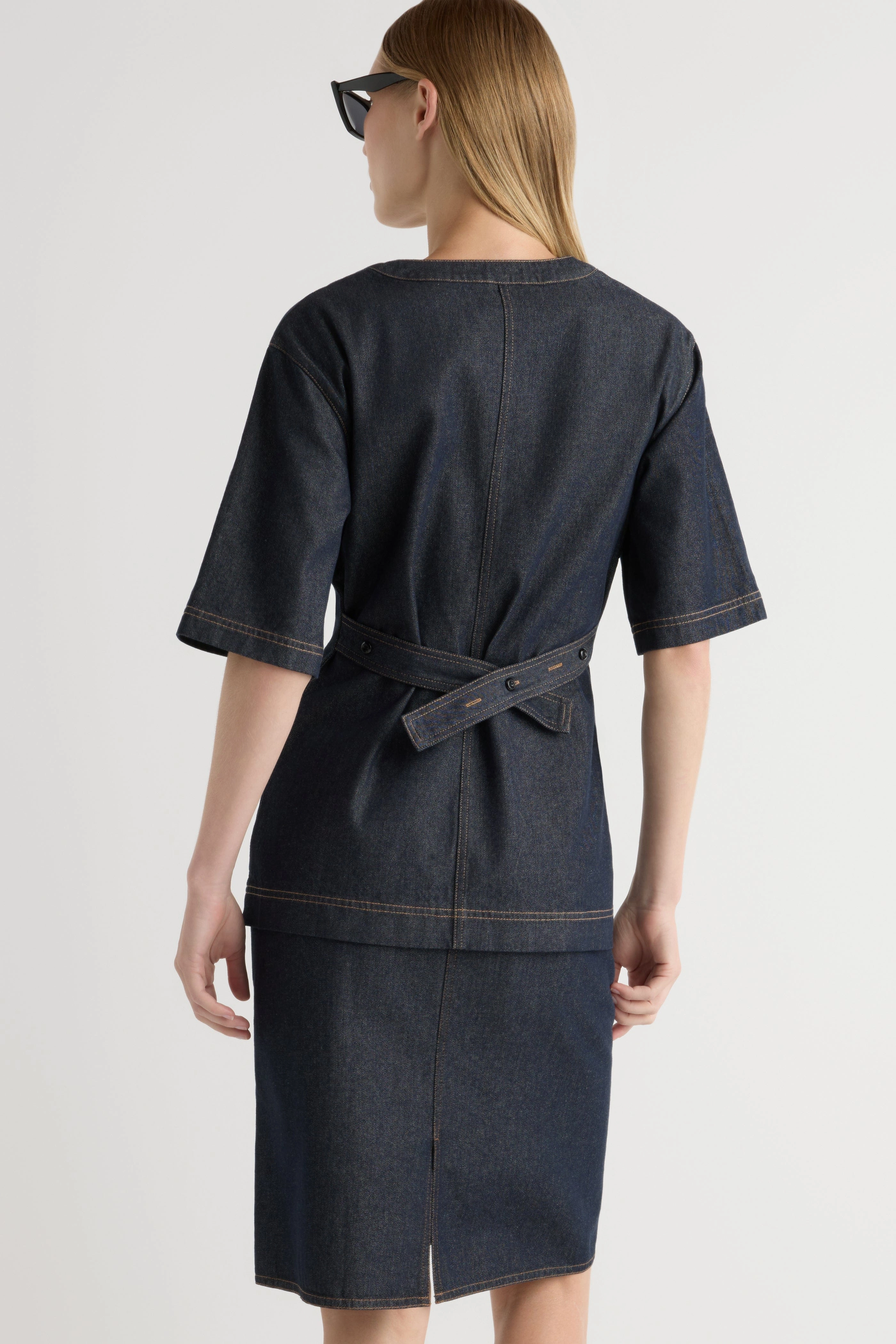 Smooth Interior Lining Emma Cinch-Waist Denim Shacket