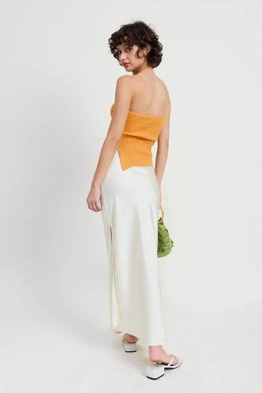 Emory Park Ribbed Asymmetrical Hem Tube Top