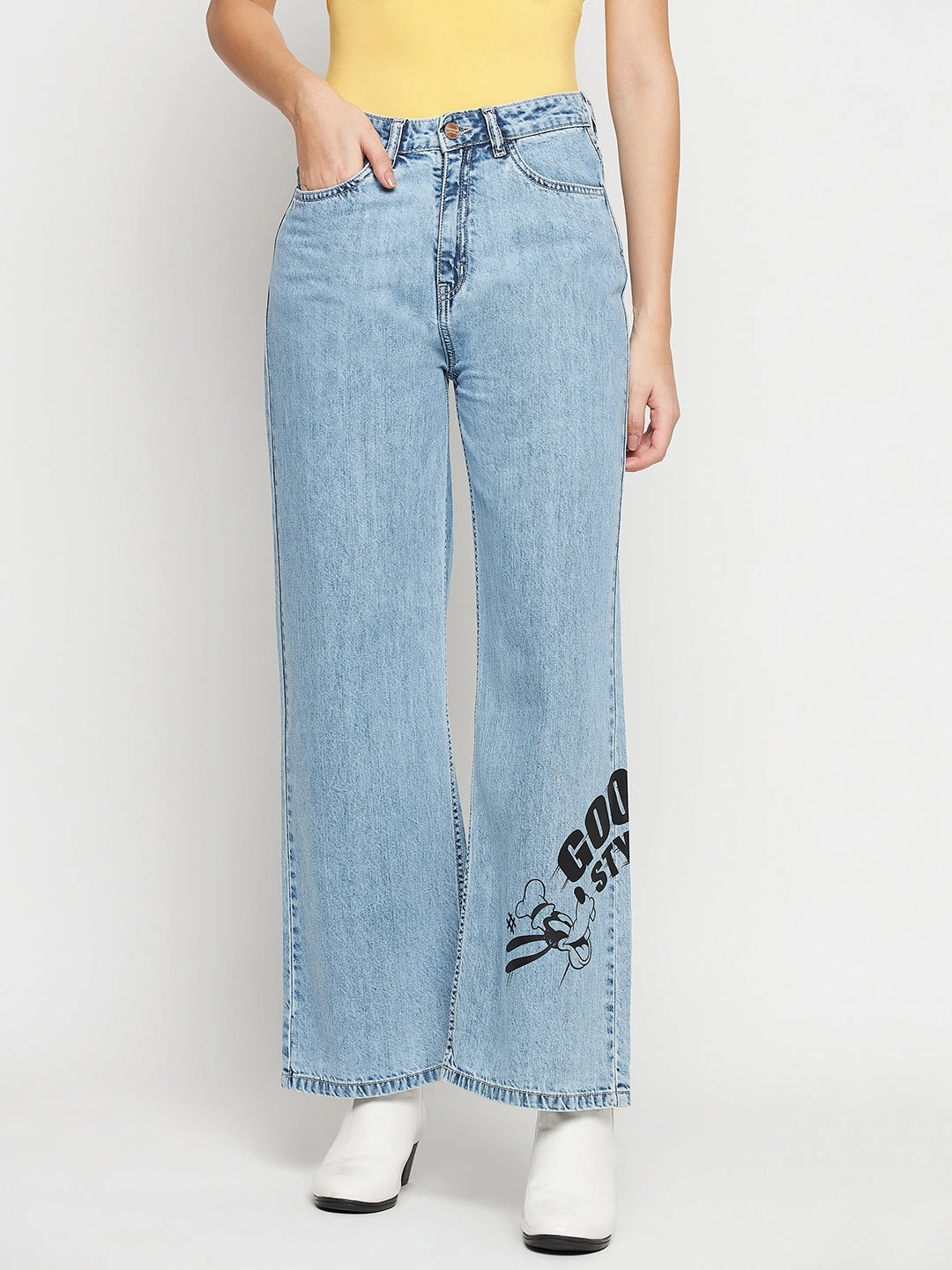 Wide Leg Silhouette Casual Friday Versatile Madame Disney Print Lightblue Denim