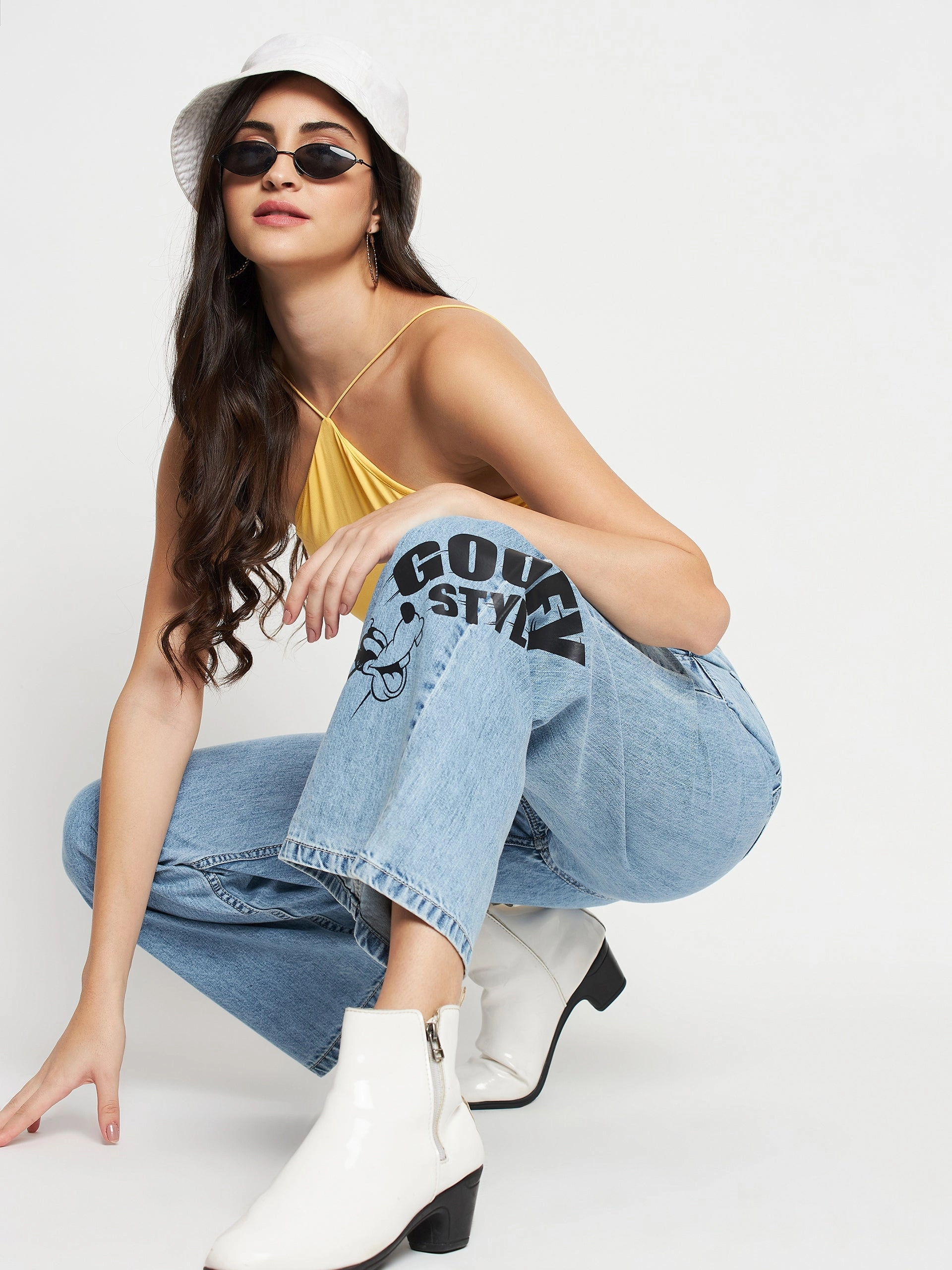 Madame Disney Print Lightblue Denim Durable Minimalist Style Party Look