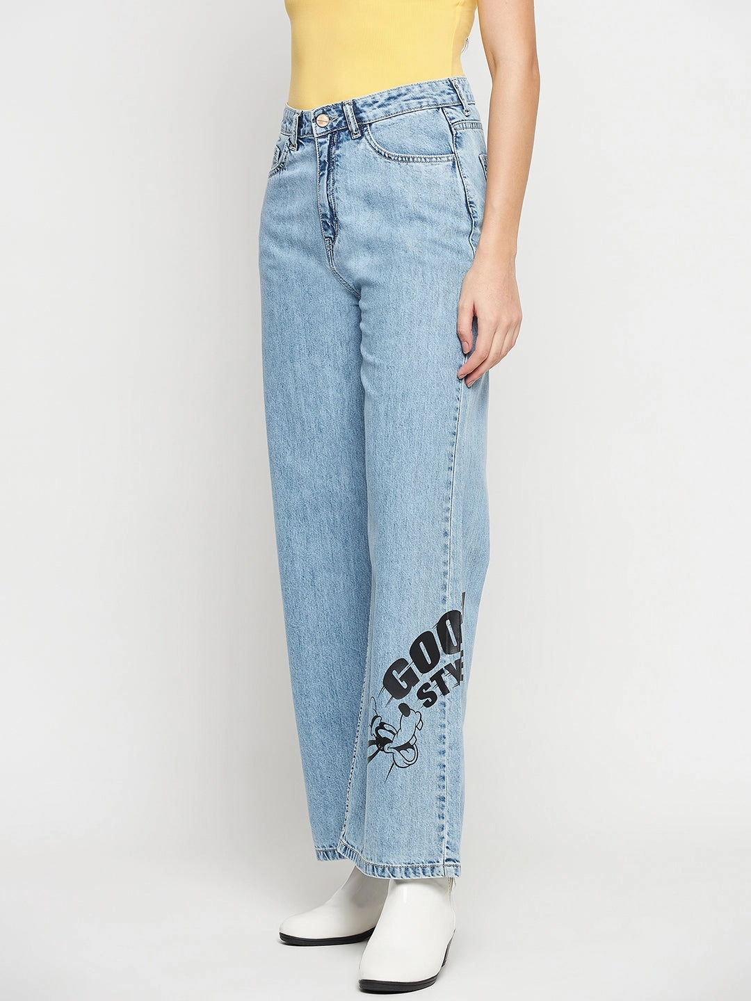 City Walk Smooth Streetwear Fan Night Out Madame Disney Print Lightblue Denim