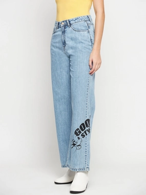 City Walk Smooth Streetwear Fan Night Out Madame Disney Print Lightblue Denim