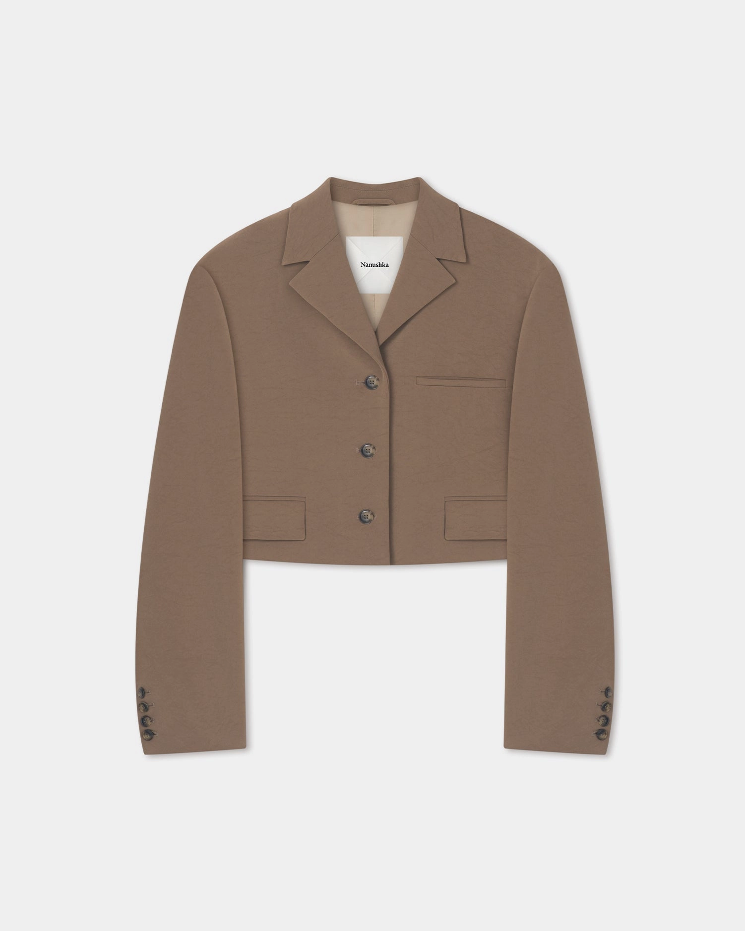 Sinead - Cropped Paper Jersey Blazer - Brown branding venue manicure