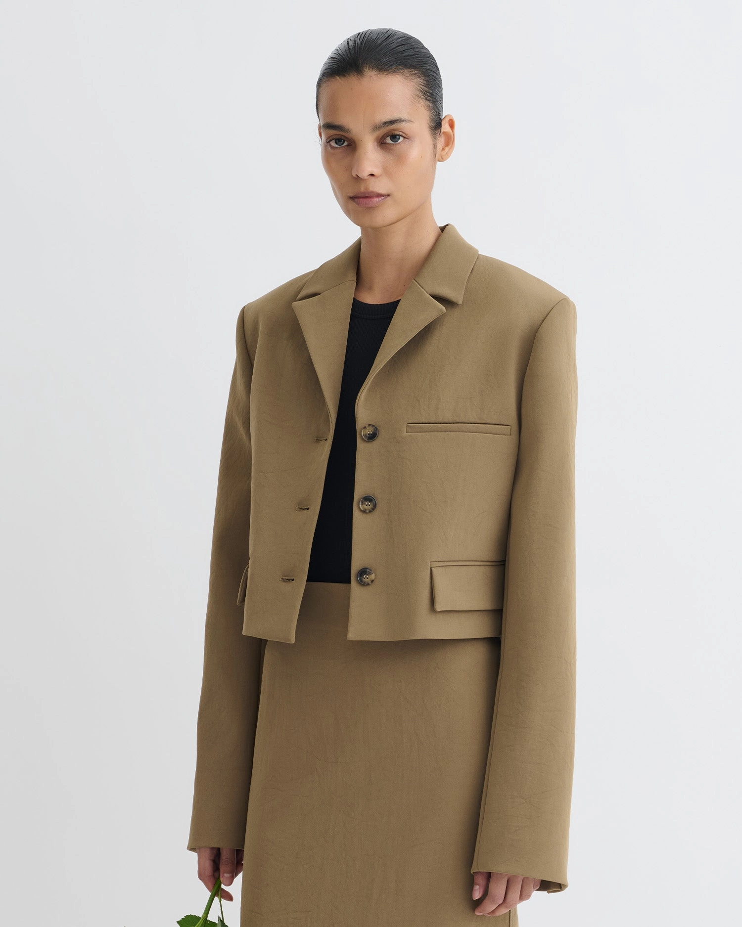 Sinead - Cropped Paper Jersey Blazer - Brown Seamless Construction Technology Return