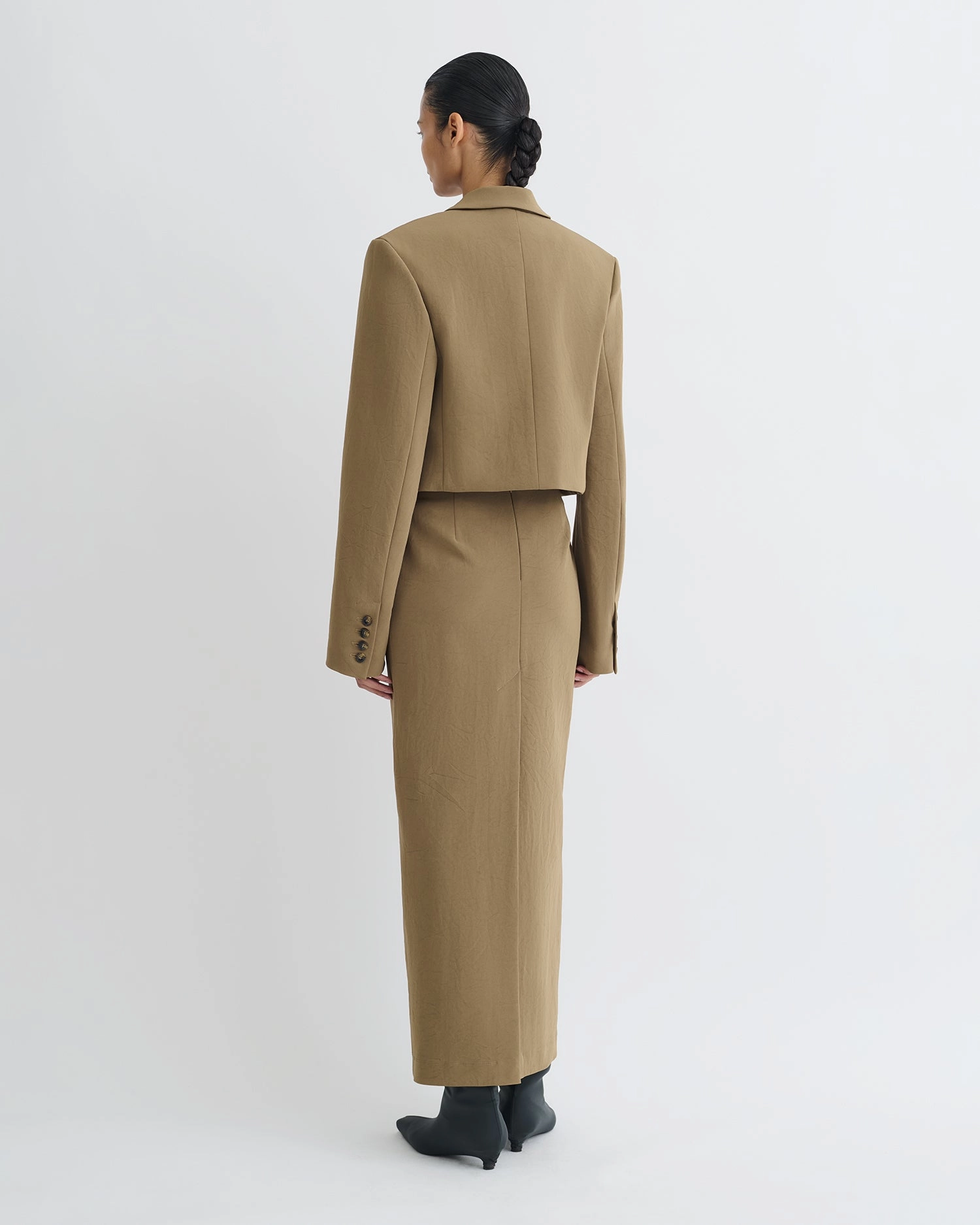 polish Sinead - Cropped Paper Jersey Blazer - Brown