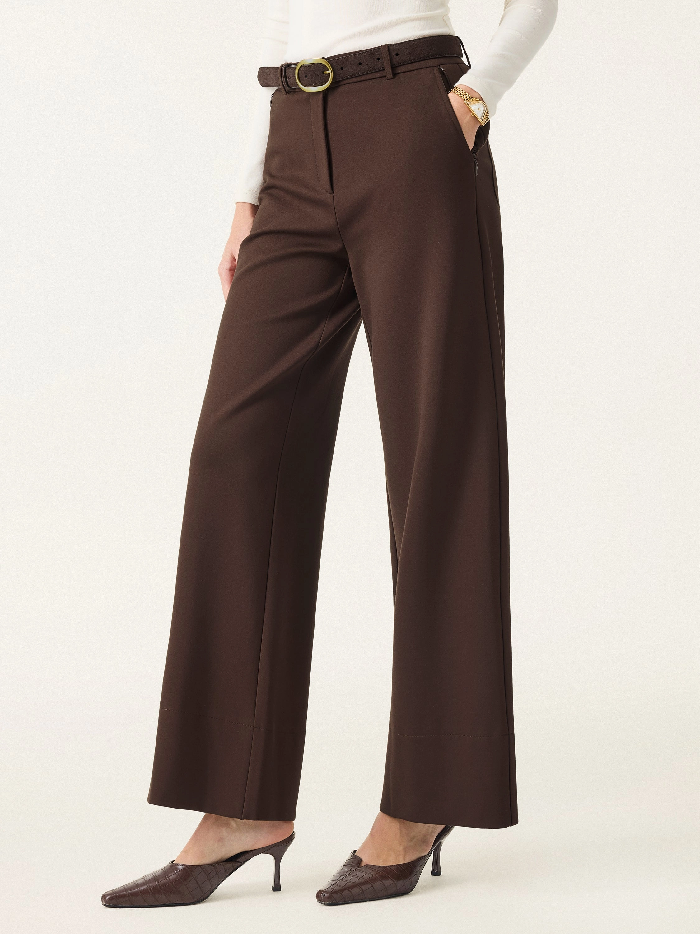 CompressionFitFabric Cooling Fabric High Rise Wide Leg Trousers with Zippered Pockets