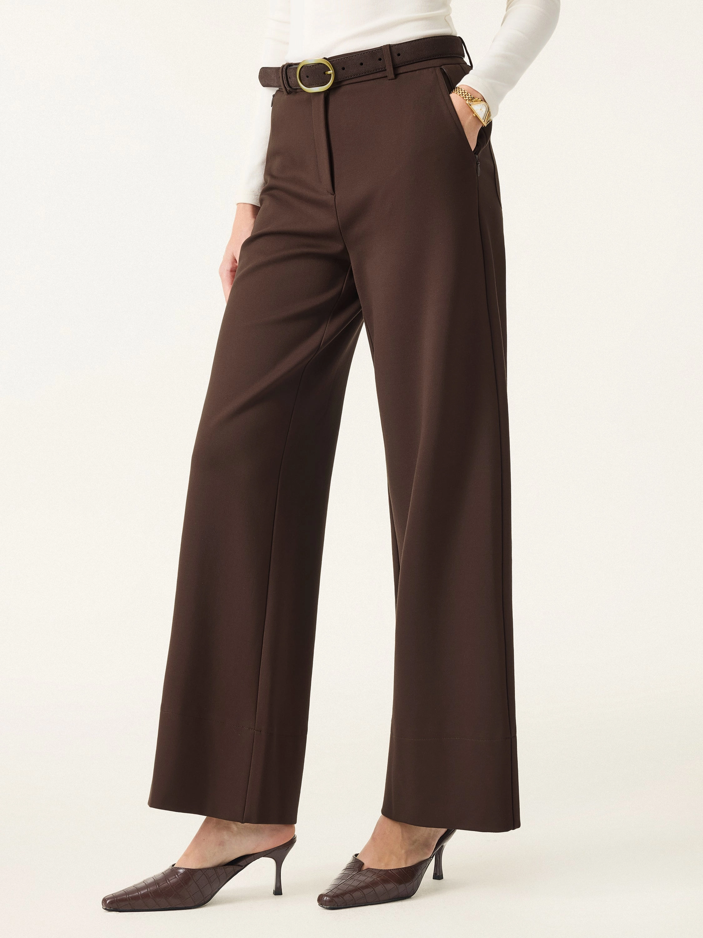 Smart Layering High Rise Wide Leg Trousers with Zippered Pockets