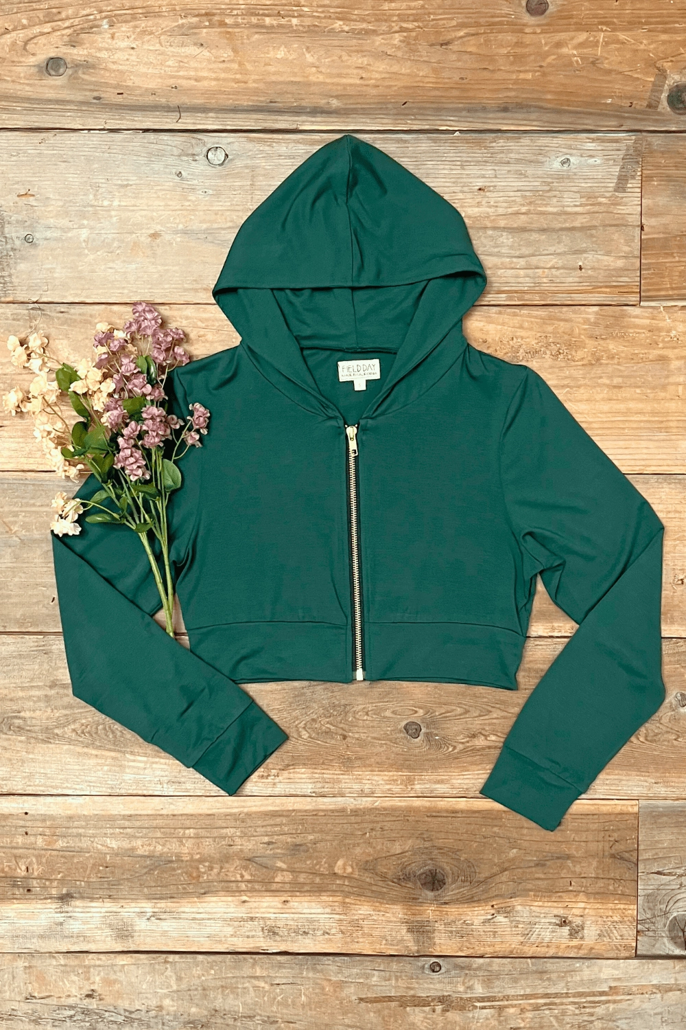 Cropped Hoodie in Fern Green Modal Flexible Rib Trimming