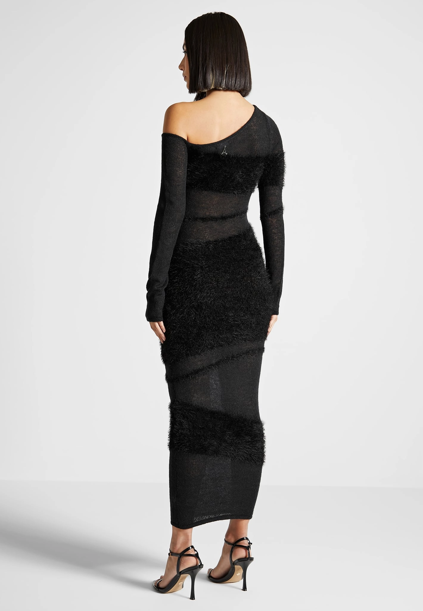 Off Shoulder Knitted Maxi Dress - Black Oversized Collar Style