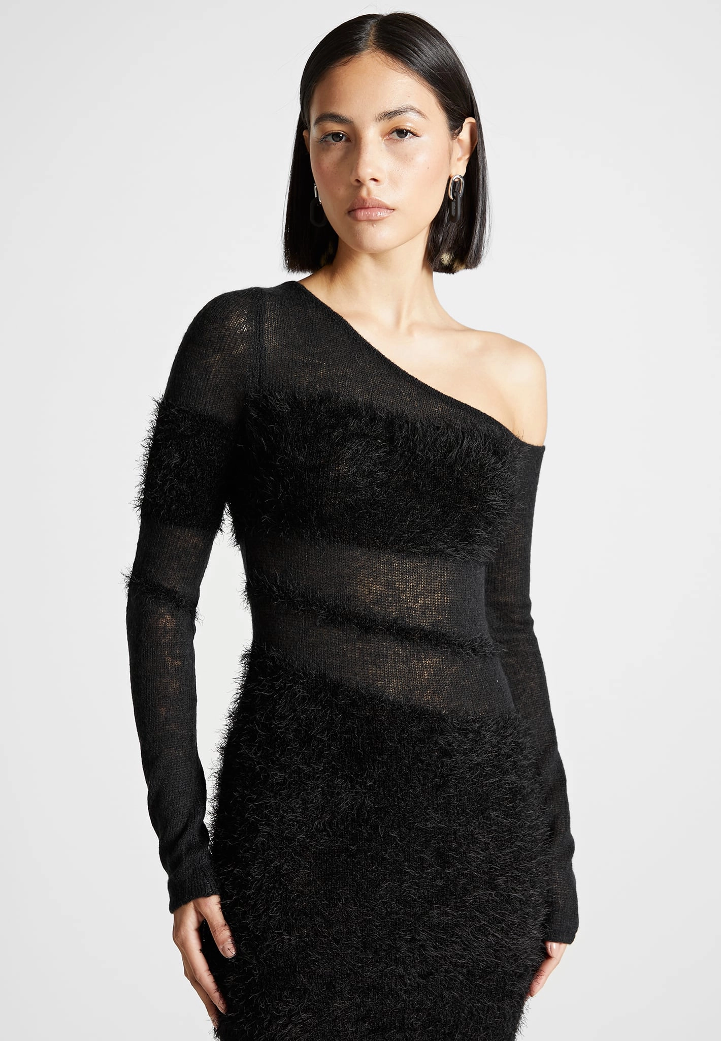 Textured Weave Off Shoulder Knitted Maxi Dress - Black