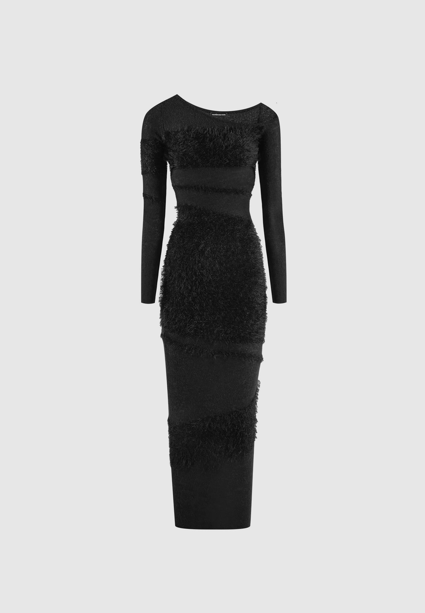 DoubleLayered Hem Anti Pilling Off Shoulder Knitted Maxi Dress - Black