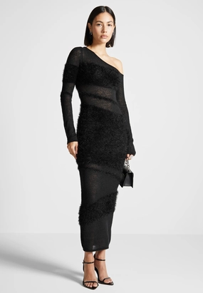 machine washable material Odor Control Technology Off Shoulder Knitted Maxi Dress - Black