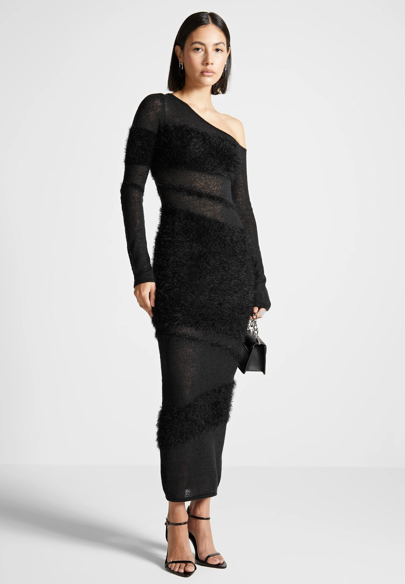 machine washable material Odor Control Technology Off Shoulder Knitted Maxi Dress - Black