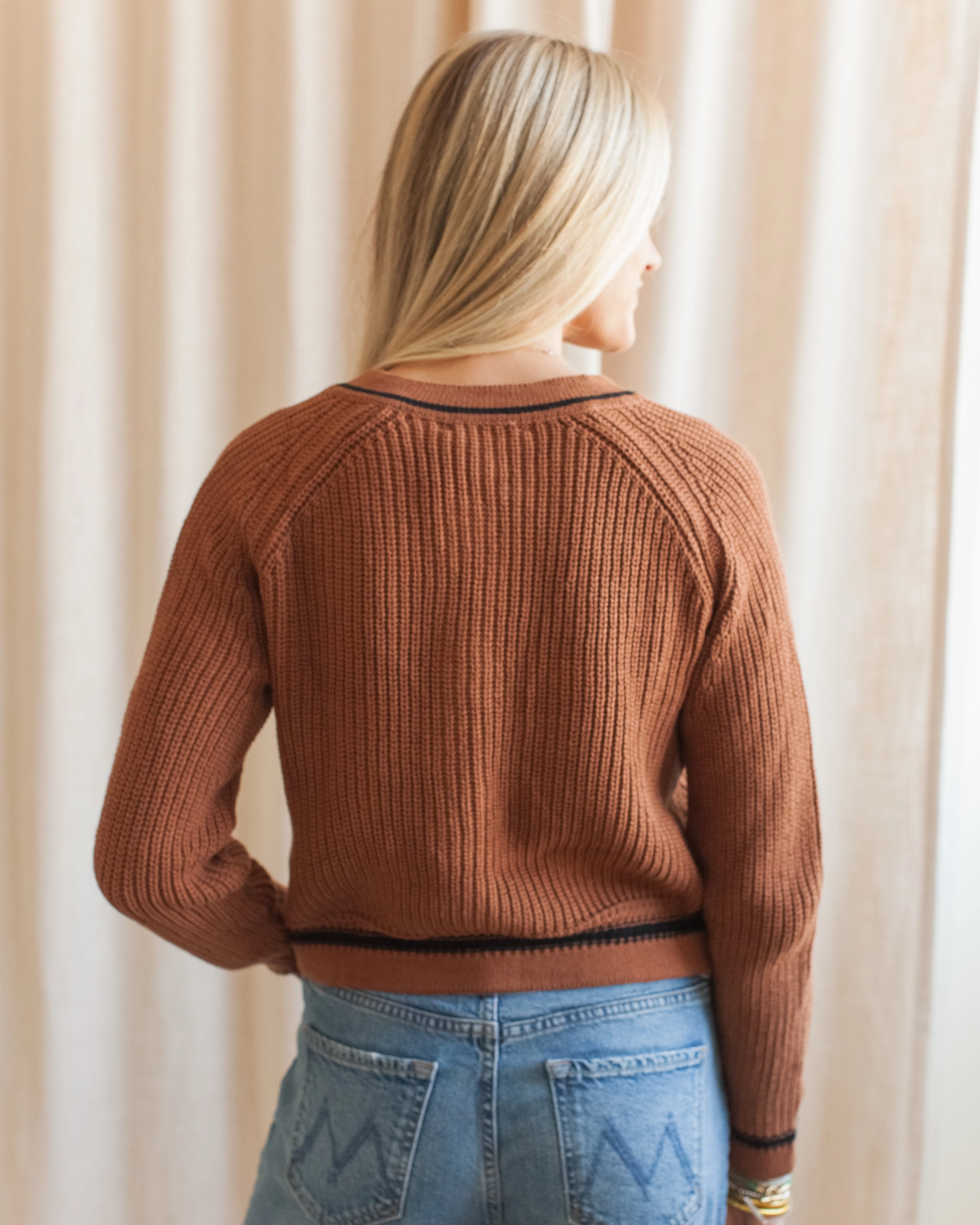 Anti Static Technology Easy Silhouette Esme Contrast Cardigan - Toffee