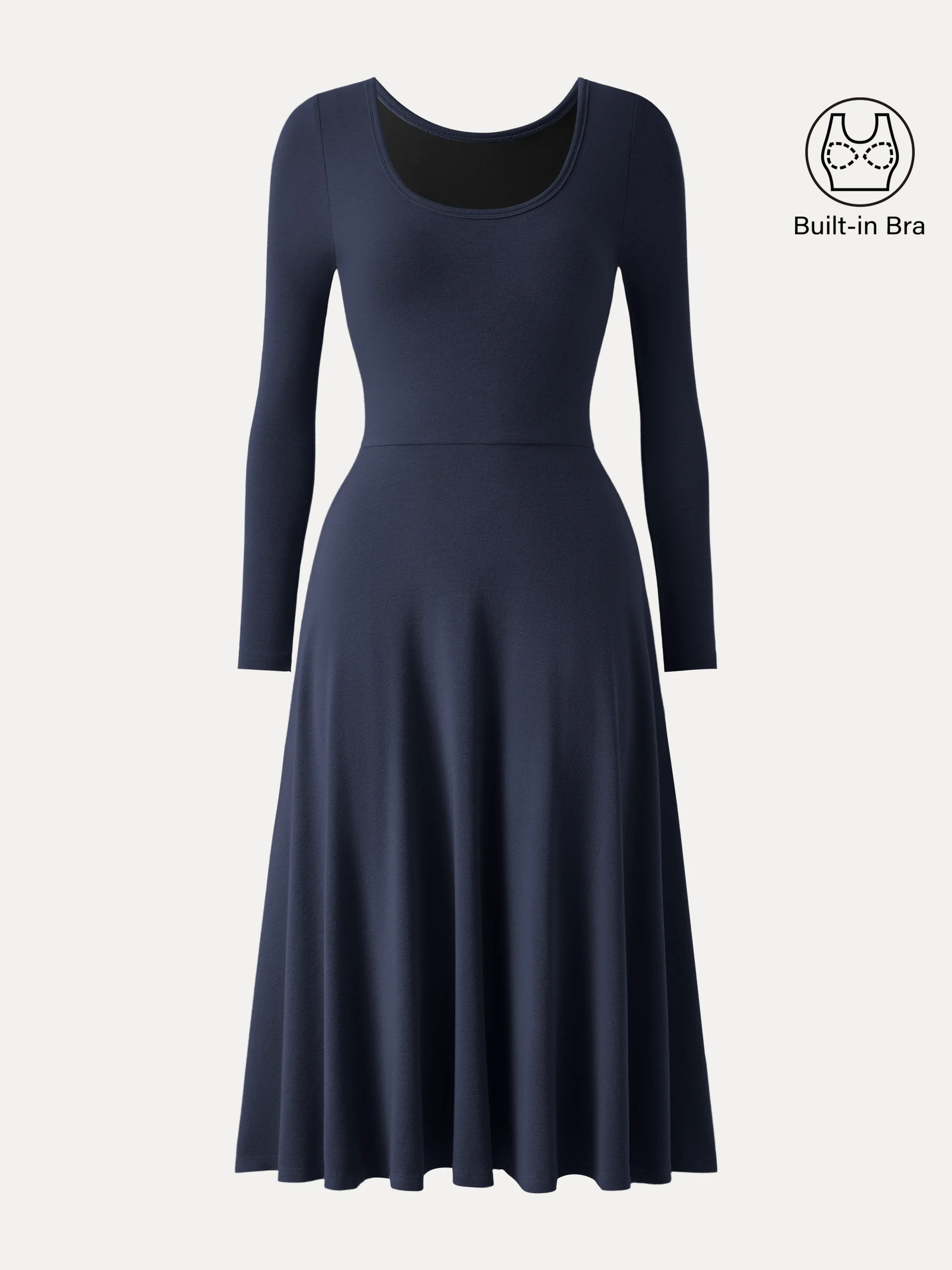Ruffle Hem Essential Scoop Neck Long Sleeve Midi Brami Dress with Pockets