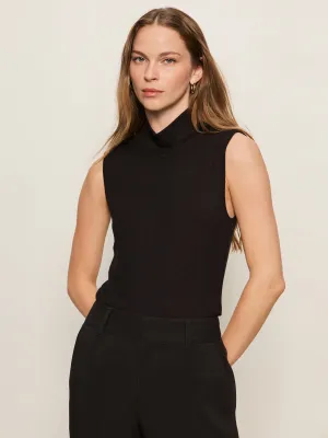 Essential Sleeveless Mock Neck Tank Black Simple Comfort Classic Smart