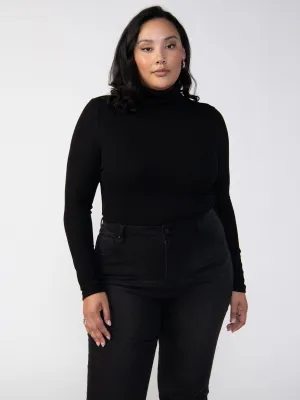 Essential Turtleneck Top Black Extended Sizing NoSideSeam Cozy Waist