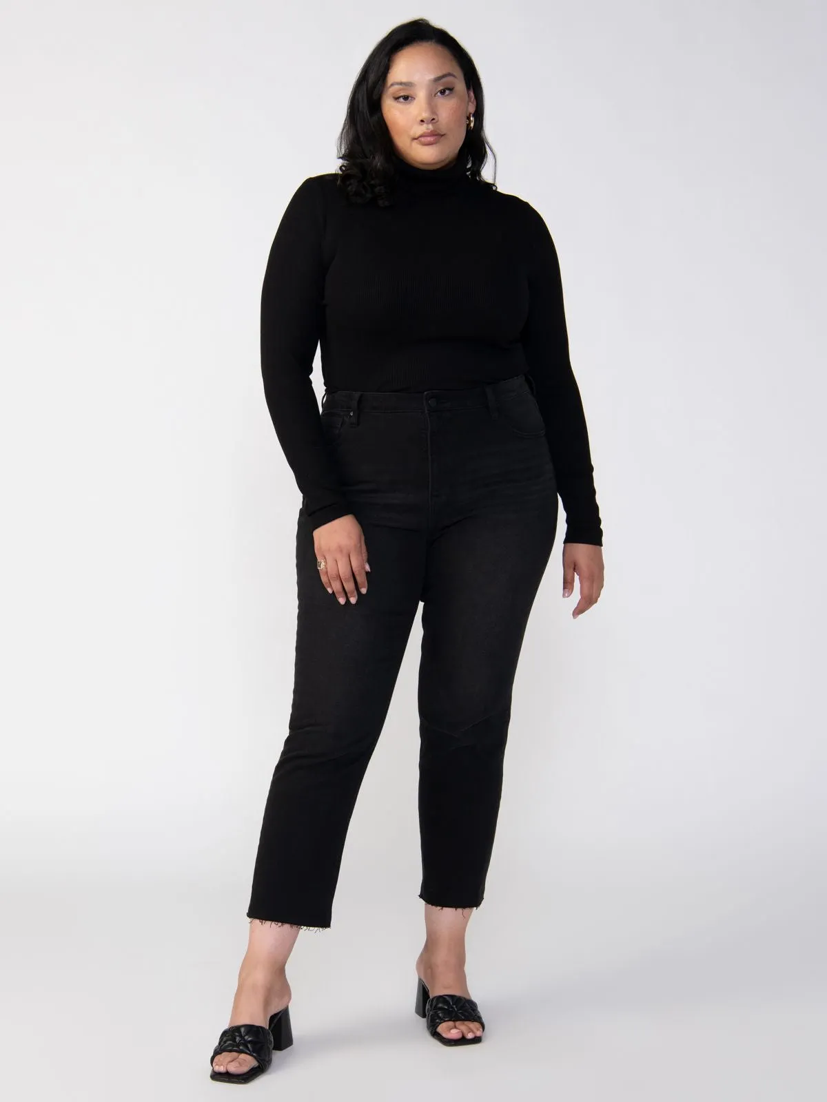 Essential Turtleneck Top Black Extended Sizing Stretch Jersey Knit