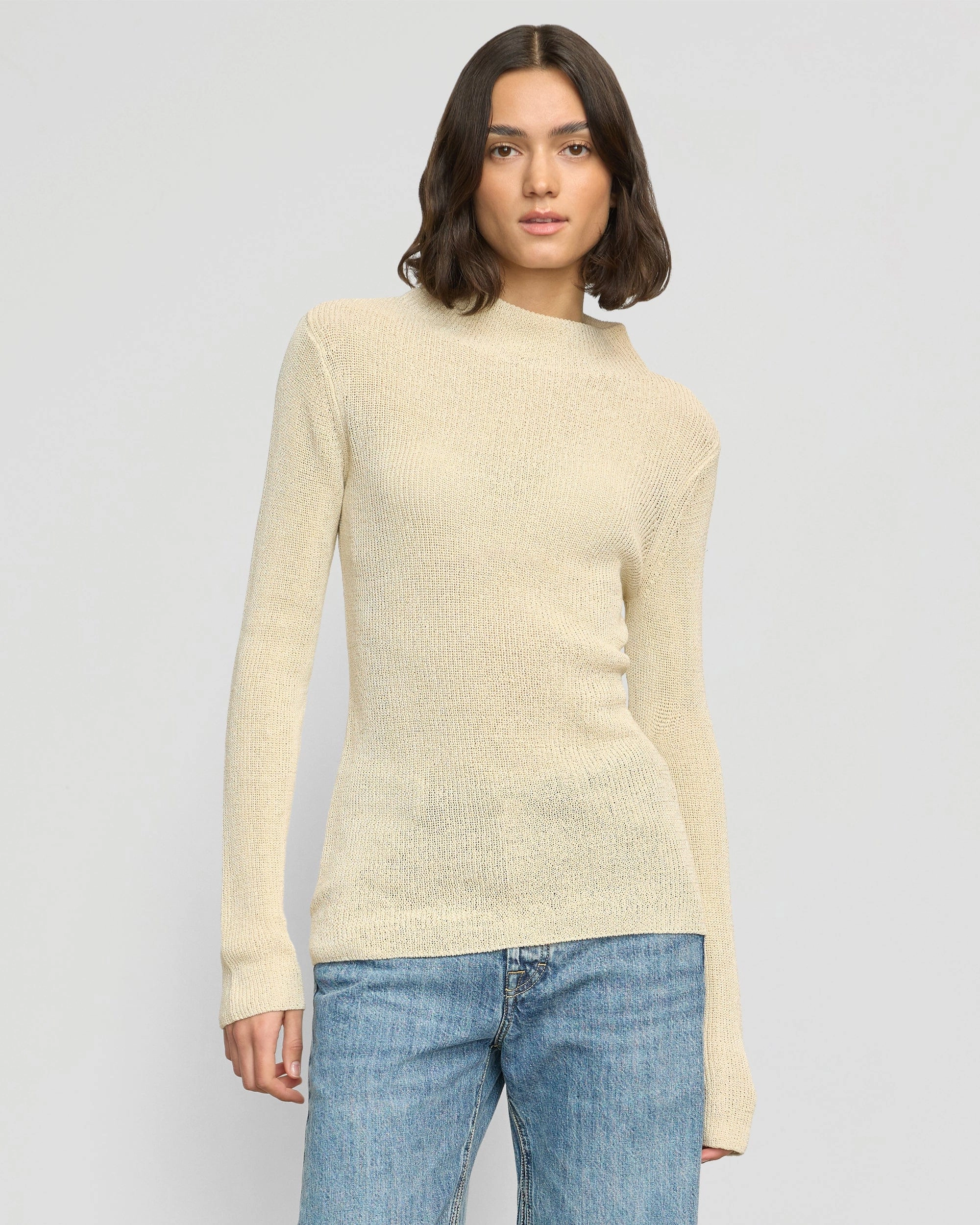 Odor Resistant Fabric Layered Design Lynne Slim Semi-Sheer Sweater