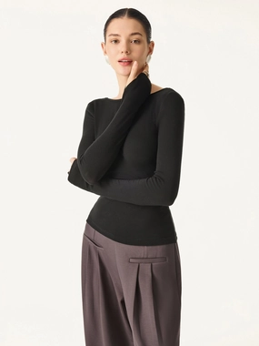 Essential Lyocell Cashmere Multi-Wear Long Sleeve Top with Thumbholes Minimalist Cuff