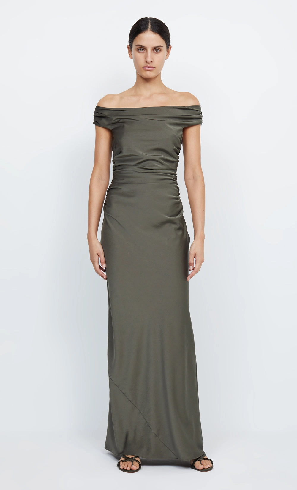 Soft and Light Zip Ease ETERNITY OFF SHOULDER MAXI - DARK WILLOW