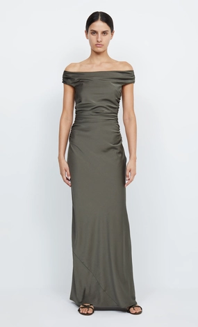 Soft and Light Zip Ease ETERNITY OFF SHOULDER MAXI - DARK WILLOW
