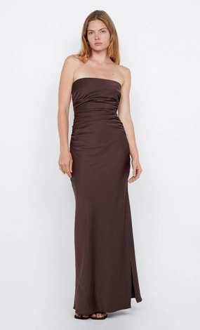 ETERNITY STRAPLESS MAXI DRESS - DARK CHOCOLATE Flap-Detail