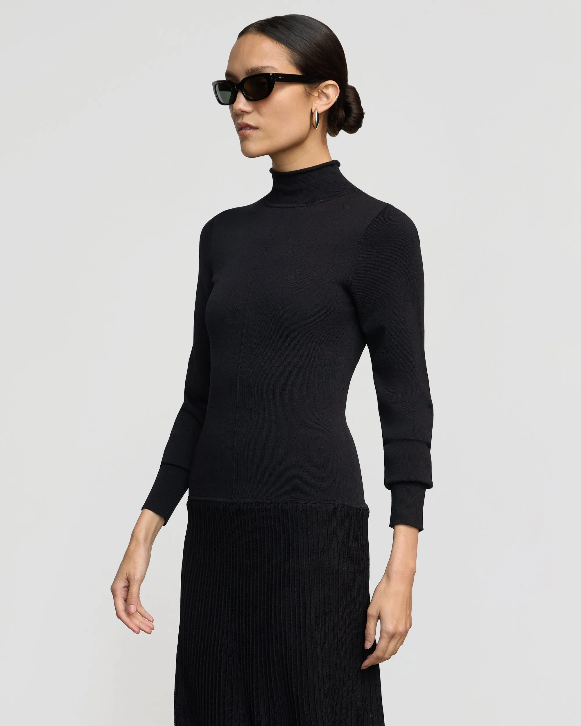 Lace Fine Crisp Look Chandra Ottoman-Knit Long-Sleeve Dress