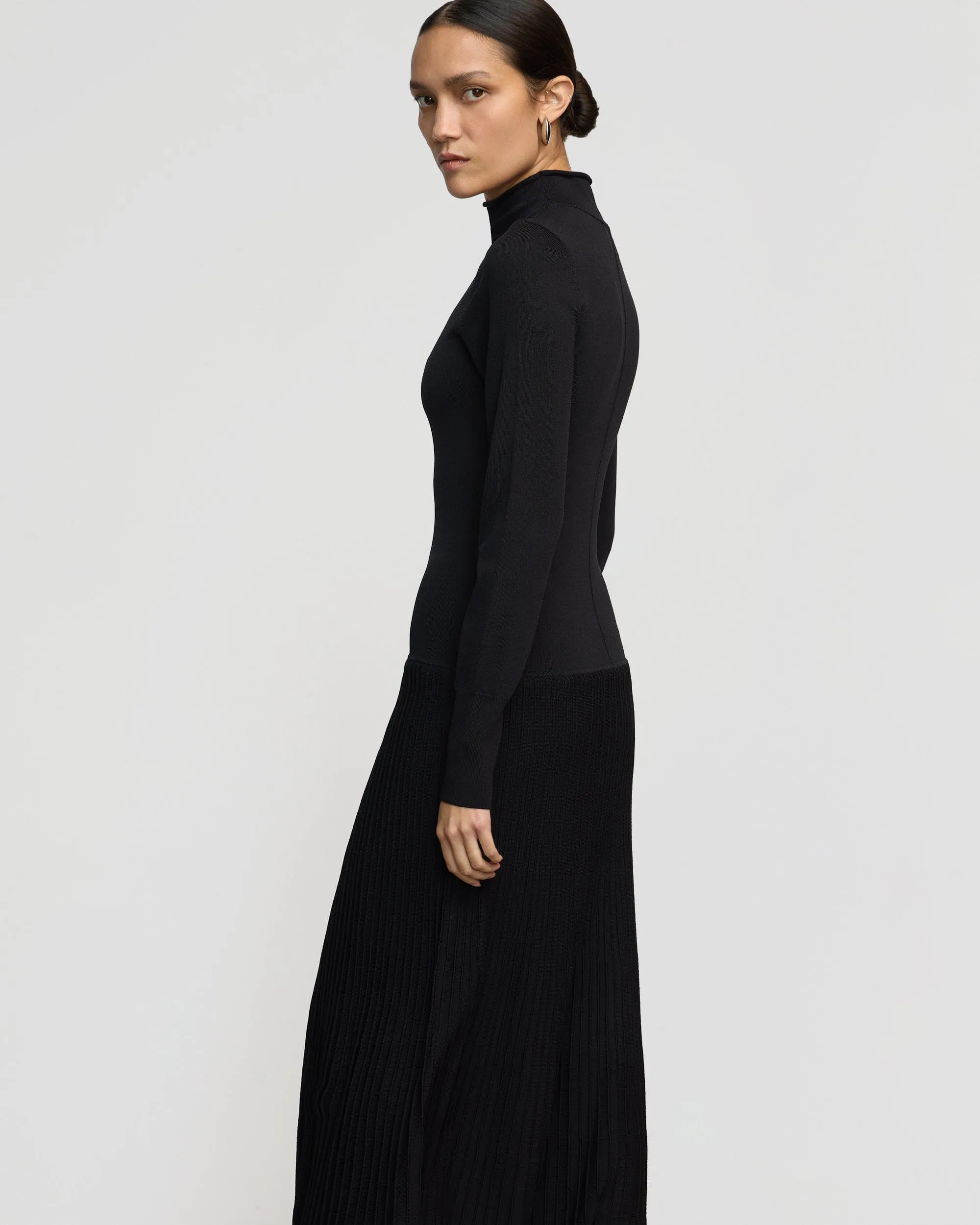 Chandra Ottoman-Knit Long-Sleeve Dress Stylish day dress skin friendly