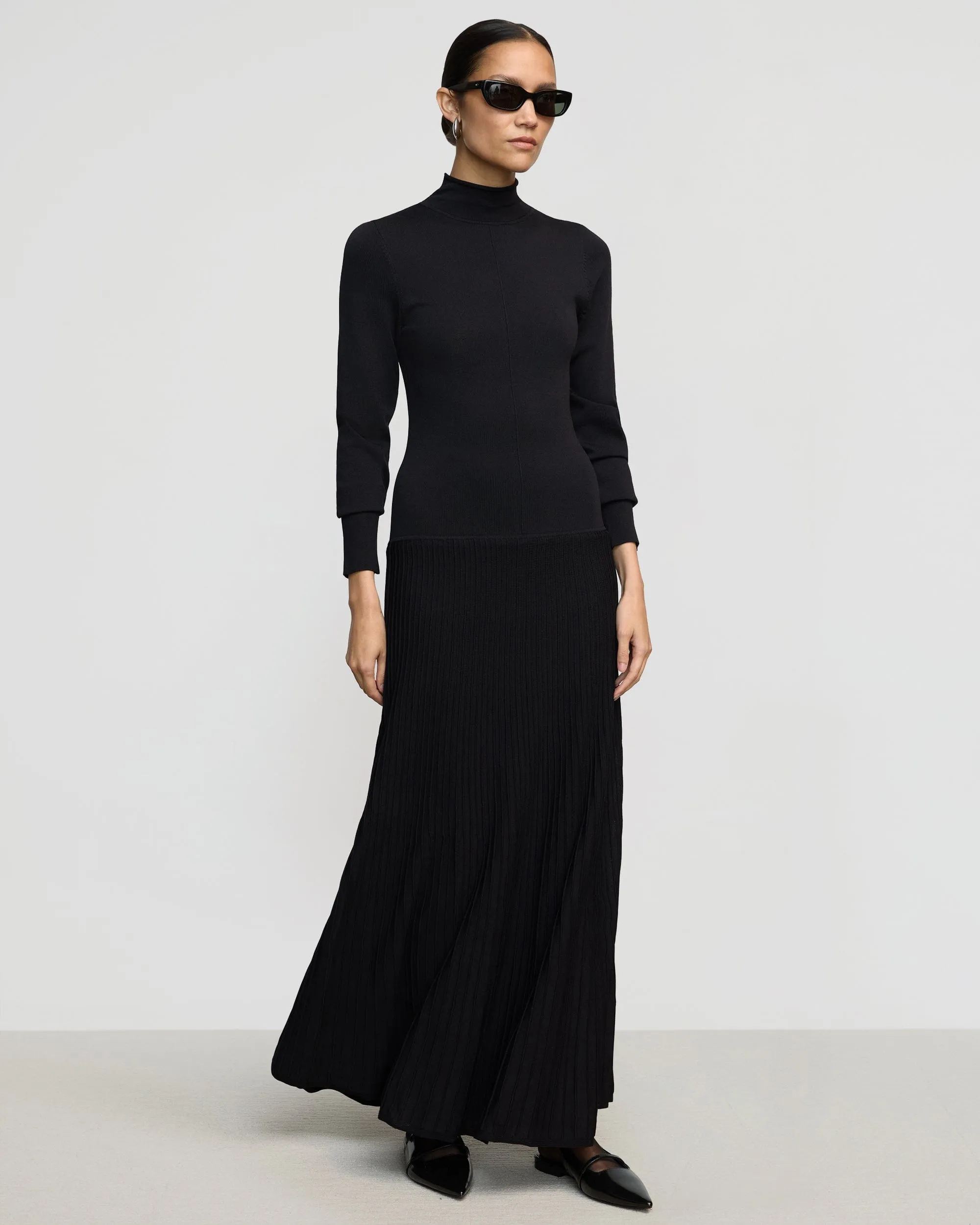 Chandra Ottoman-Knit Long-Sleeve Dress Relaxed Fit Design
