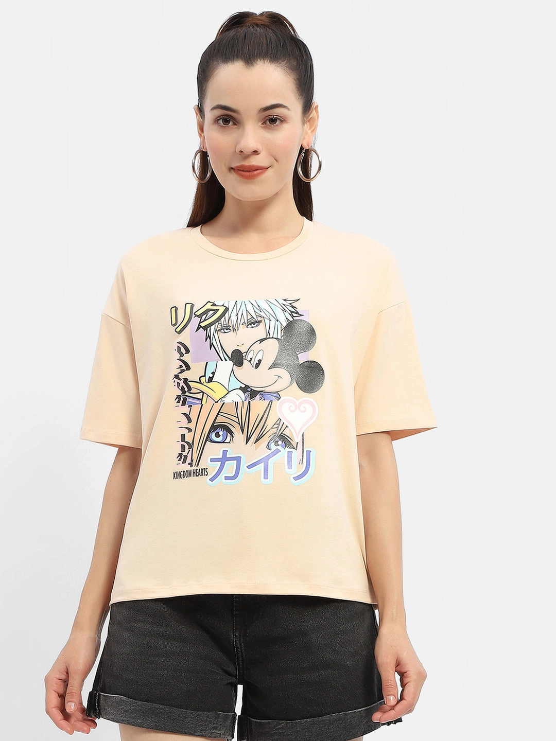 Madame Disney Mickey Mouse Peach Oversized T-Shirt Comfortable Casual Microfiber texture