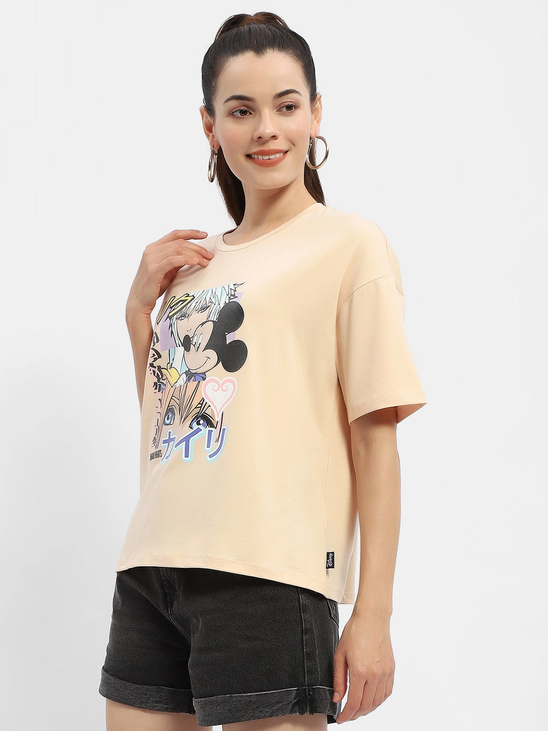 Comfy Layer Wear Madame Disney Mickey Mouse Peach Oversized T-Shirt