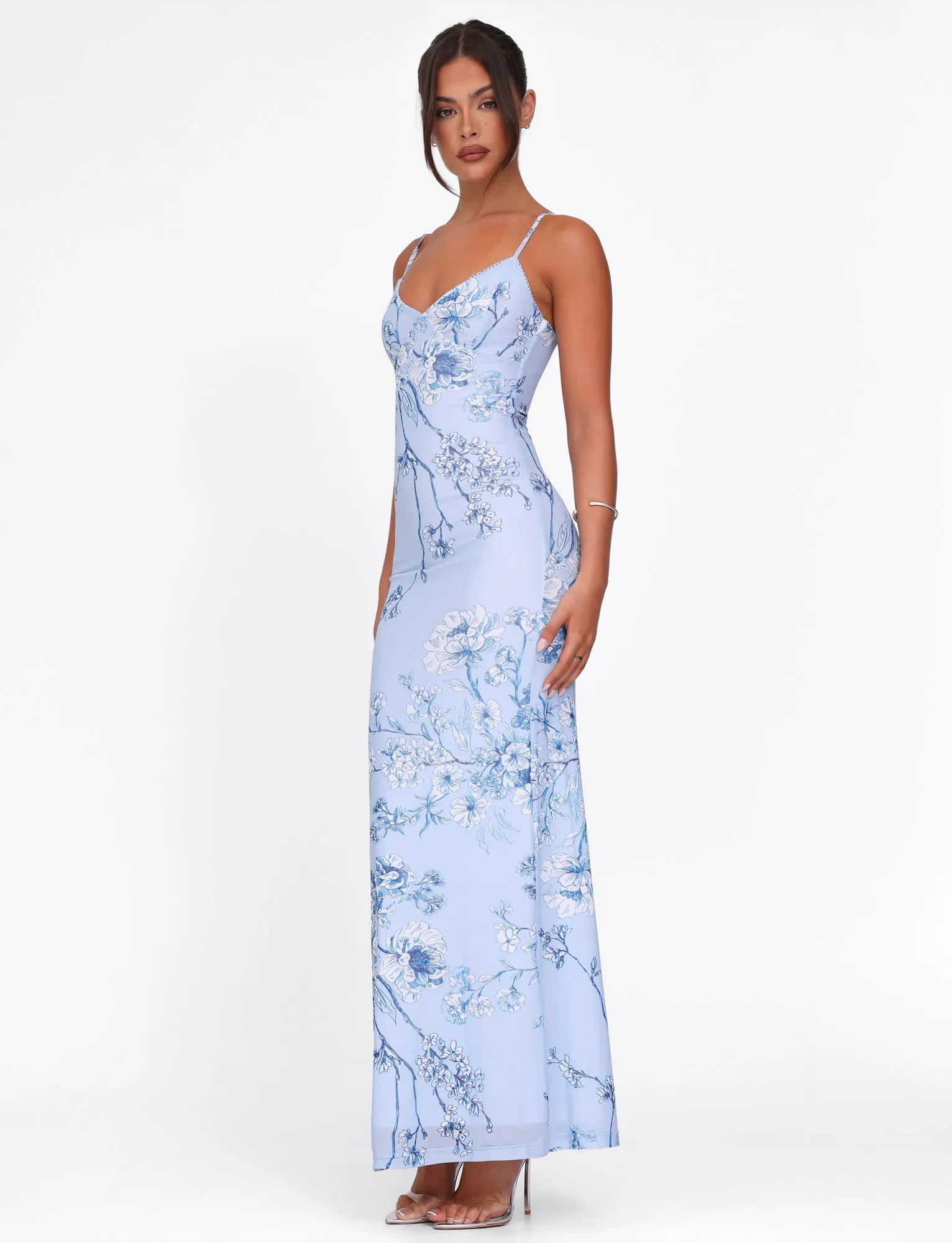 JULIANNA DRESS - BLUE : FLORAL : CERAMIC FLORAL Style Upgrade Silky Surface