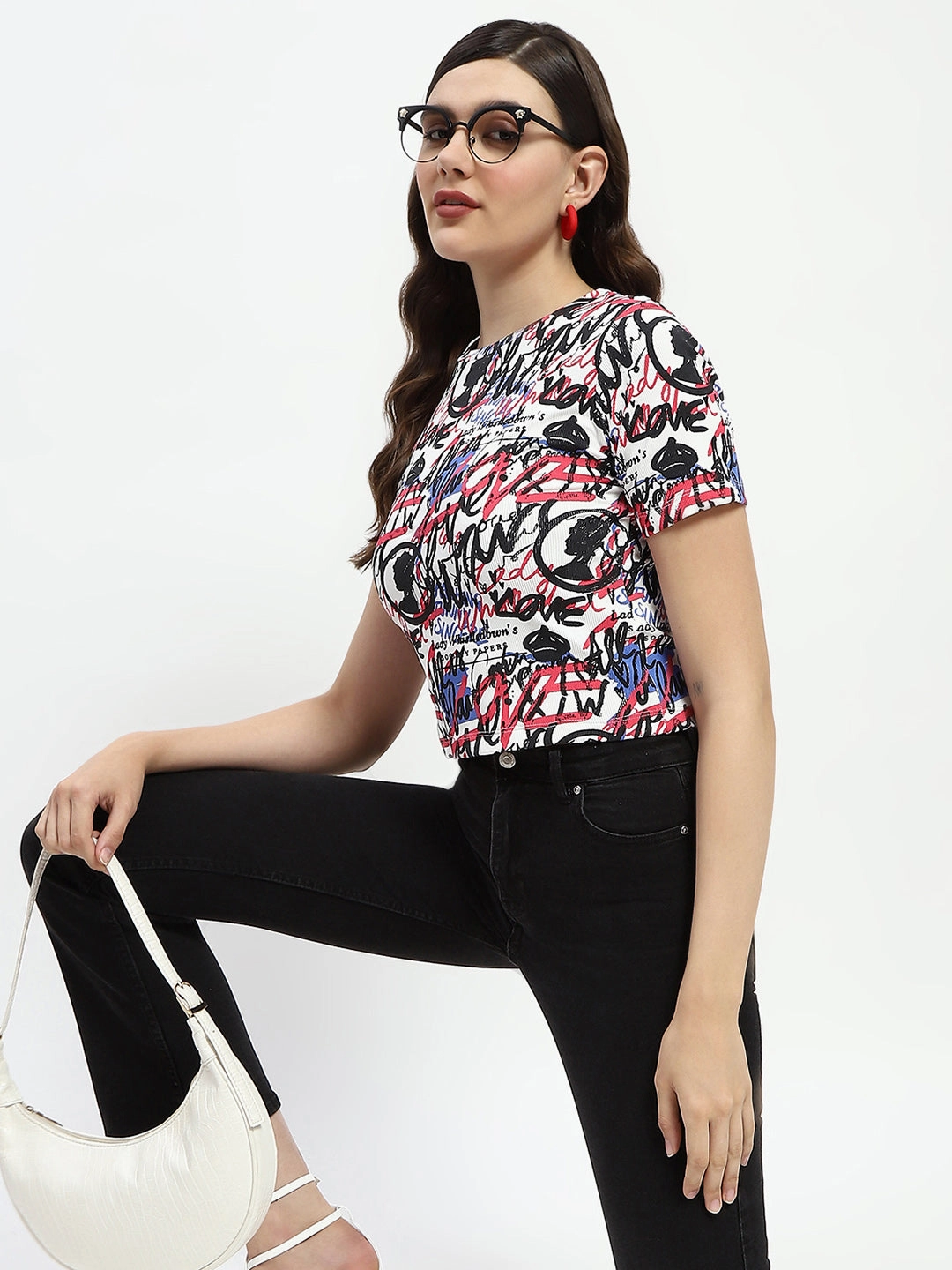 Madame Bridgerton Typography Print White Ribbed T-Shirt Weekend Fashion