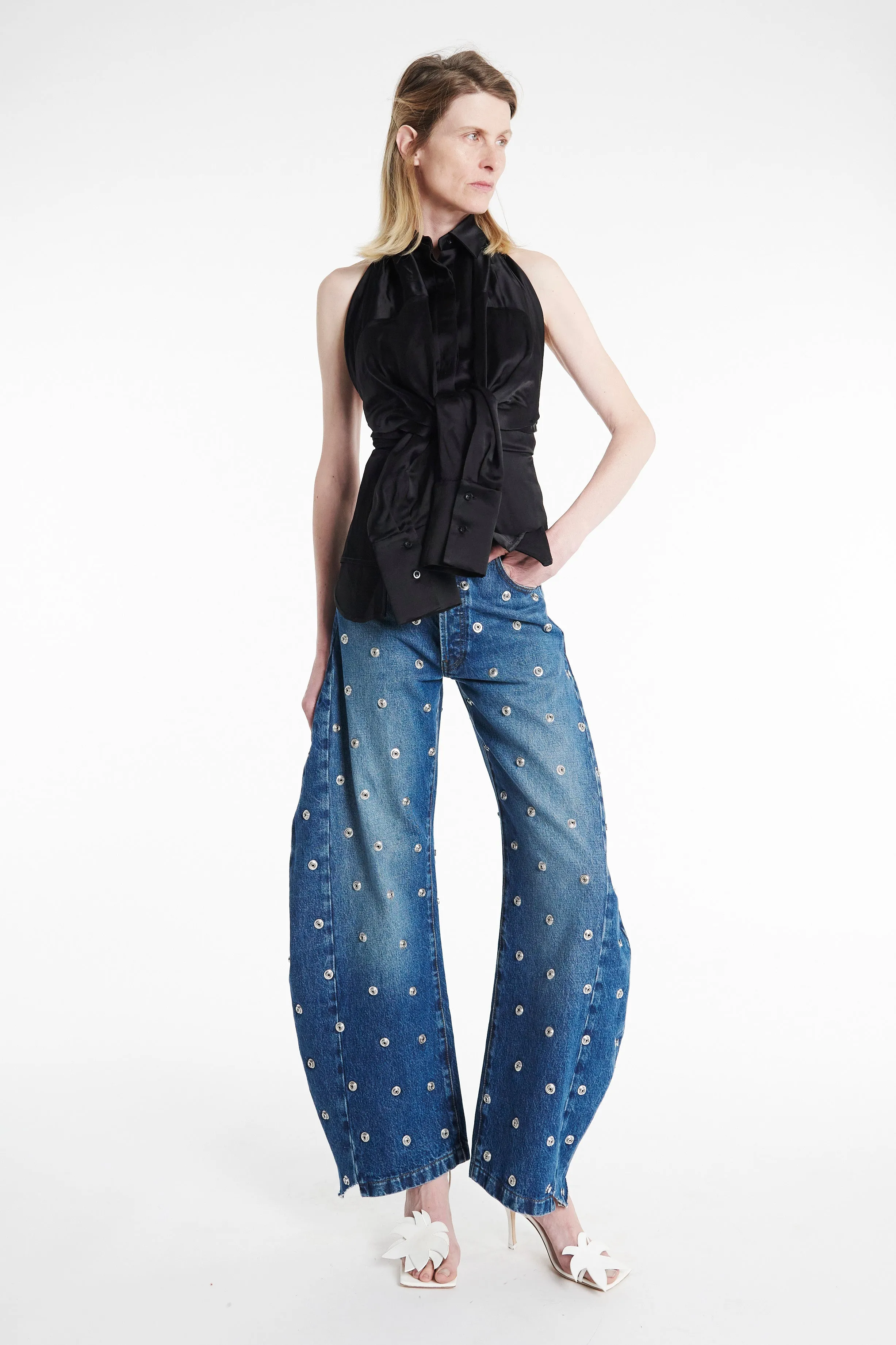 Subtle Detail Studded Organic Jeans Blue Denim