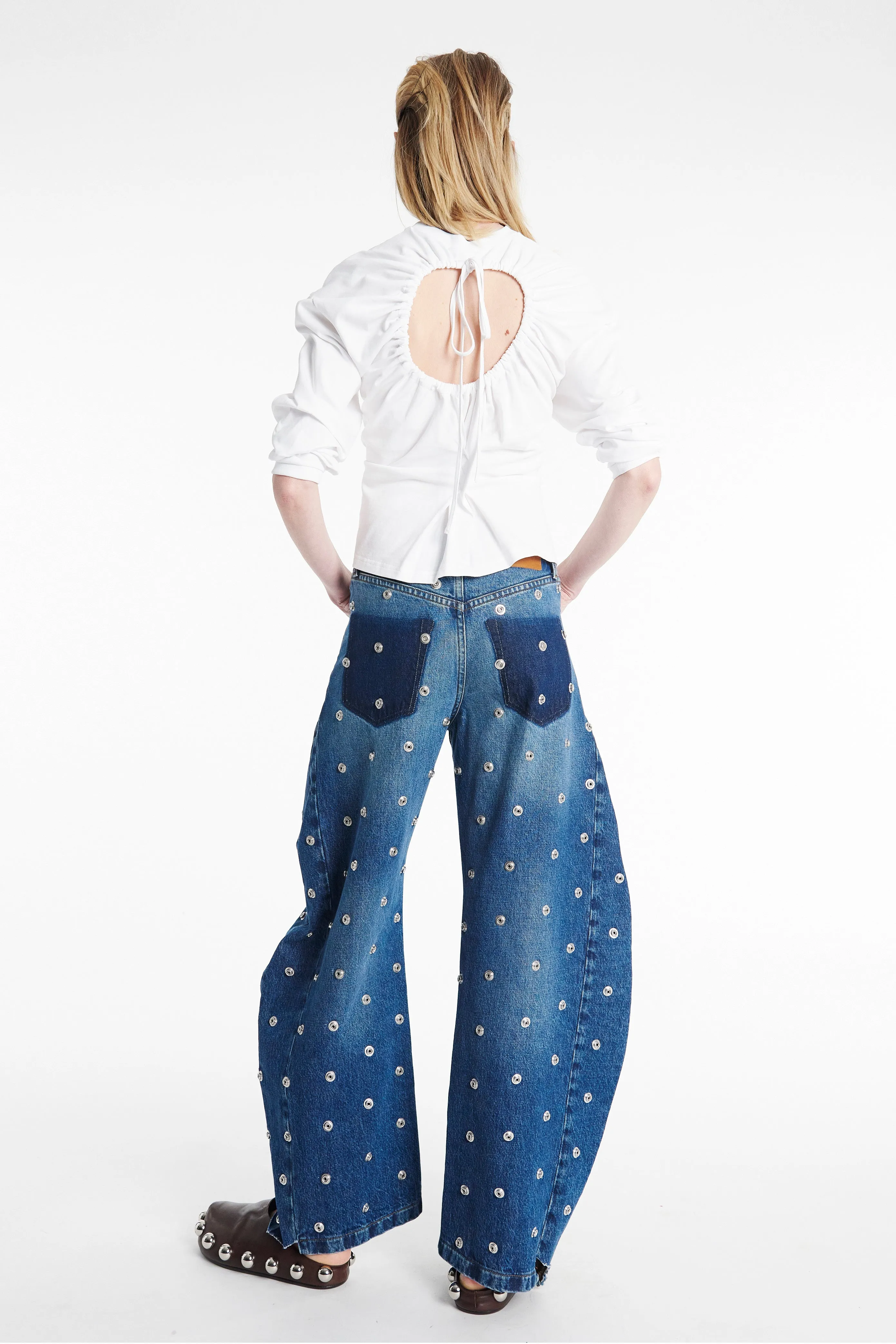 Crisp Look Go To Outfit Studded Organic Jeans Blue Denim