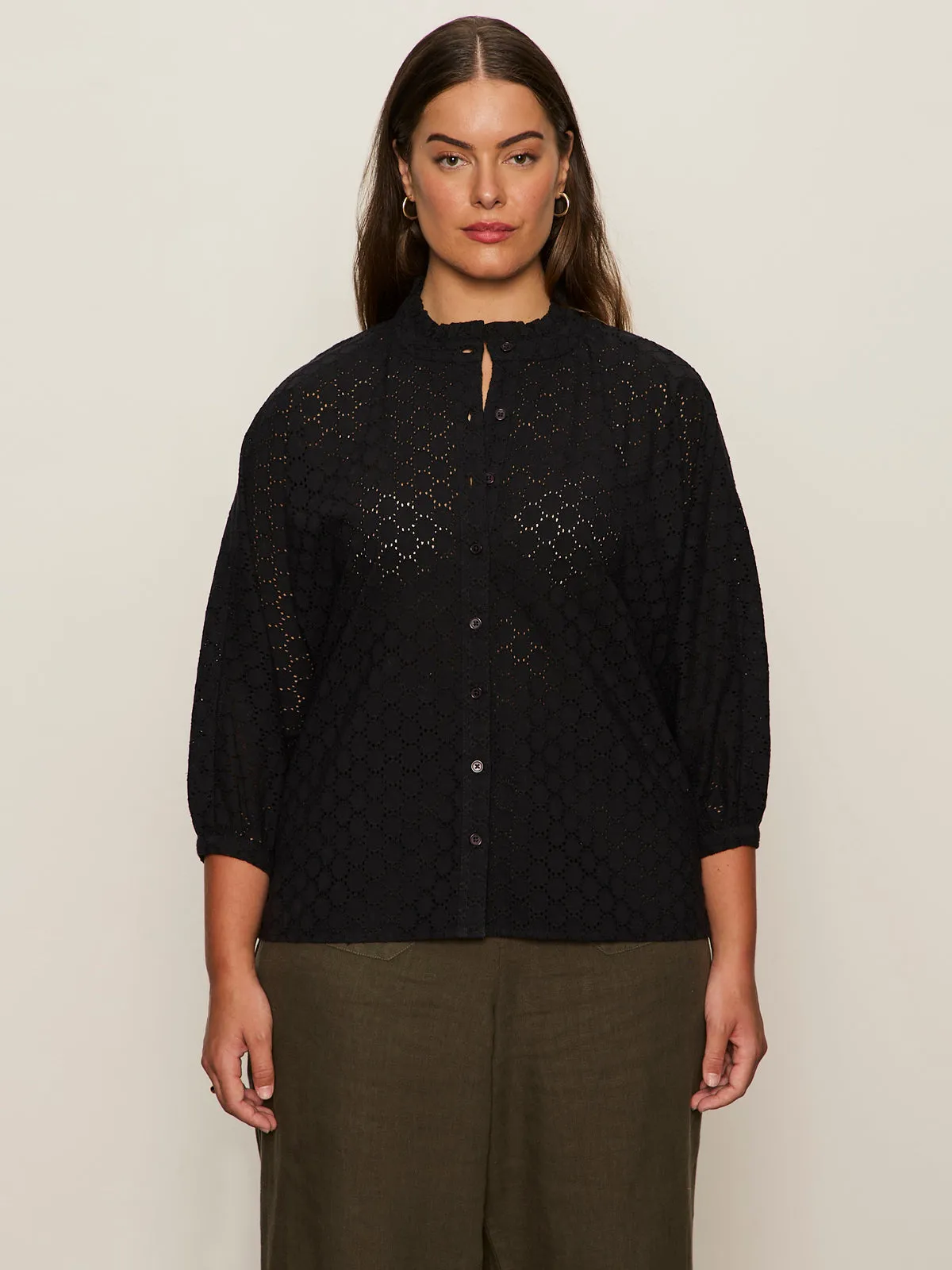Petal Drop Blouse Black Extended Sizing GarmentDyedTexture
