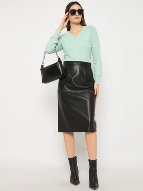 Layered Fit Madame V Neck Skinny Fit Mint Green Sweater