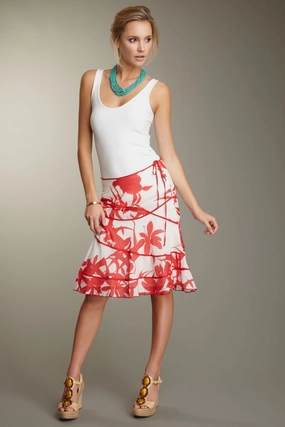 High Elasticity Material Refined Style Silk Voile Swirly Skirt - Red Print