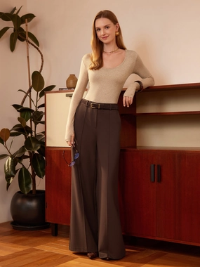Everyday Mid Rise Wide Leg Trousers with Pockets Cozy and Soft Cozy And Stylish